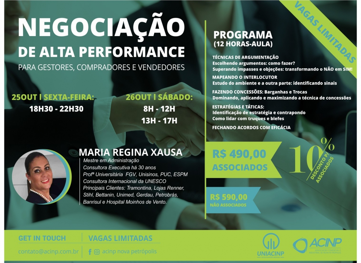 UNIACINP abre inscries para curso de Negociao de Alta Performance